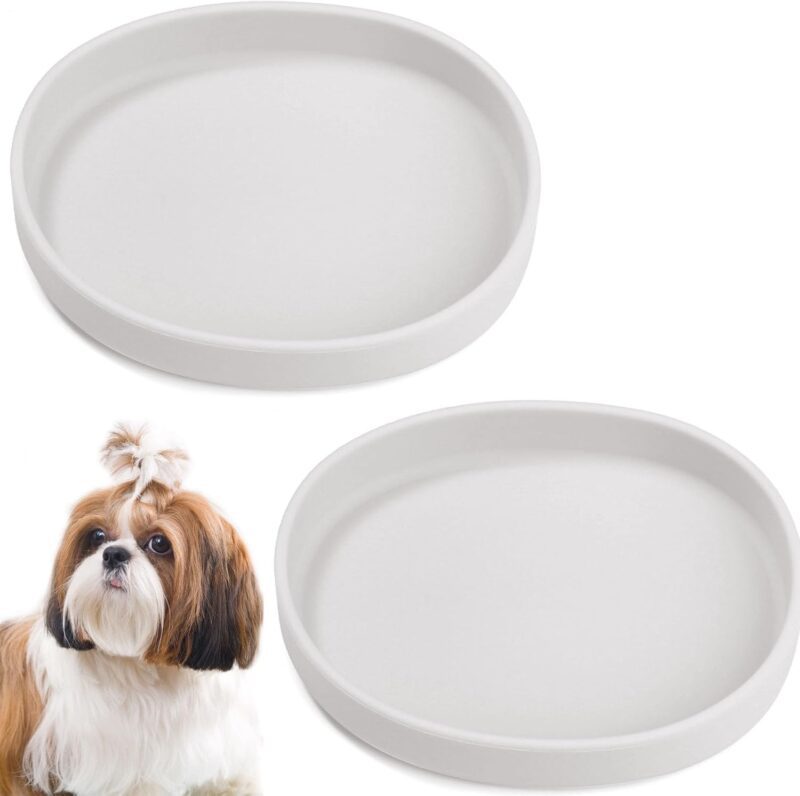 BNOSDM Silicone Dog Food Plate Shallow Dogs Bowl Flat Cat Dish 2 Pack Small Puppy Plates for Small Dog and Cats Whisker Fatigue Pet Feeding Bowls for Dry nd Wet Food (Grey)