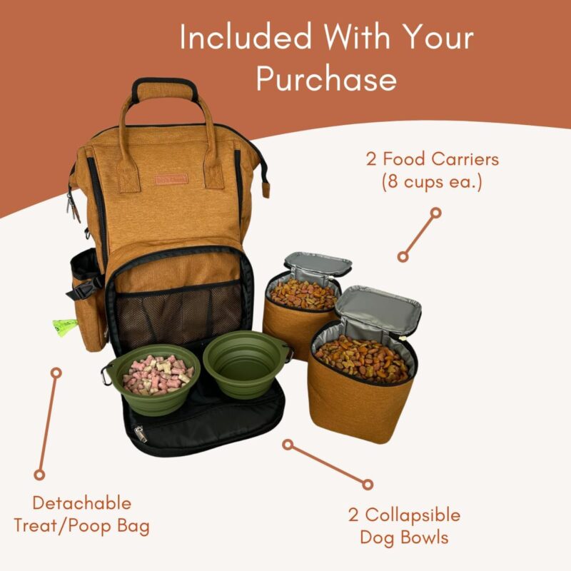 Tito's Closet Dog Travel Bag Includes Dog Travel Accessories 2-Pack Dog Travel Bowl, 2 Dog Food Containers, Dog Treat Bag (Brown), DB2024 - Image 2