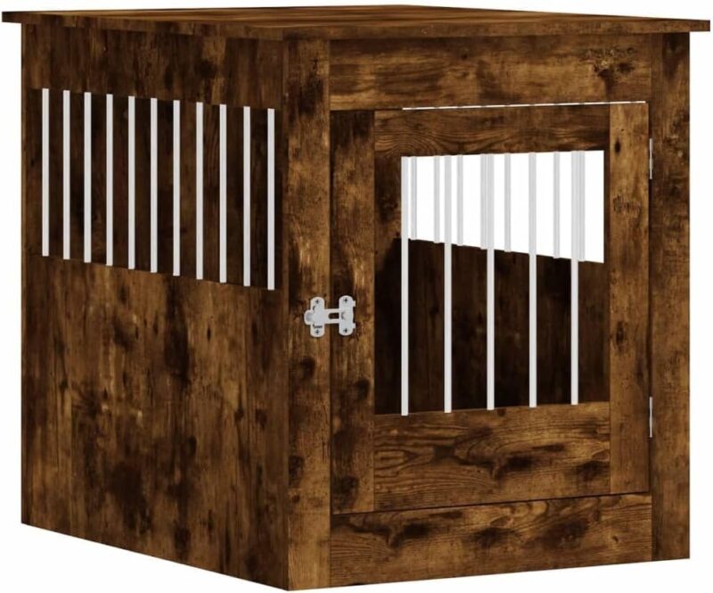 SVRCK Stylish Dog Crate Furniture with 2-in-1 Function, Smoked Oak Finish, Sturdy Engineered Wood and Steel, 25.4" x 31.5" x 28" - Image 2