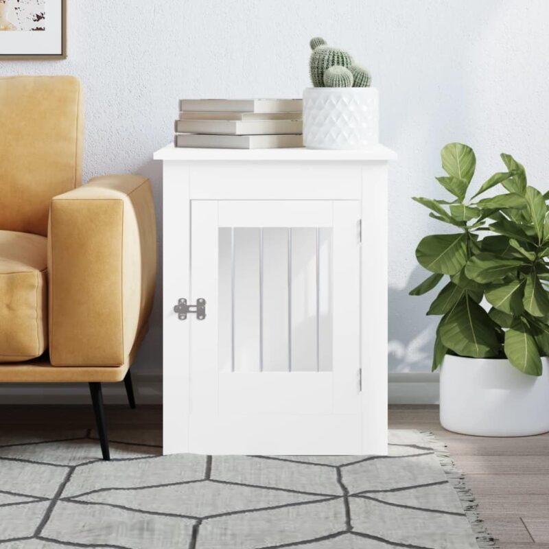 Stylish Dog Crate Furniture with Lockable Door, Engineered Wood and Steel, 21.7"x31.5"x26.8", White - Image 3