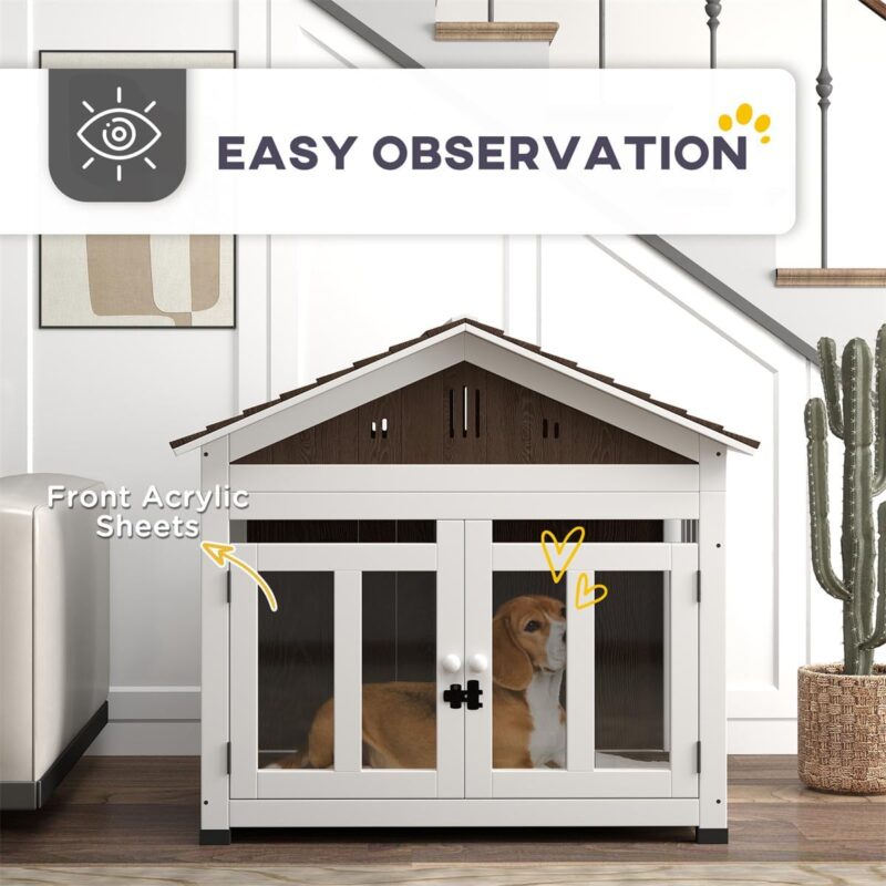 Wooden Dog Crate with Acrylic Door and Magnetic Lock, Ventilated Design for Pets Up to 66 lbs, Dark Brown - Image 8