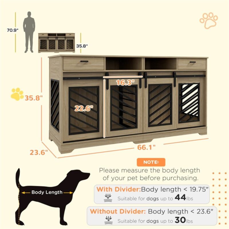 SVRCK Dual Purpose Dog Crate with Storage, Removable Divider for Multiple Pets, Stylish Oak Design, Secure Double Doors - Image 2