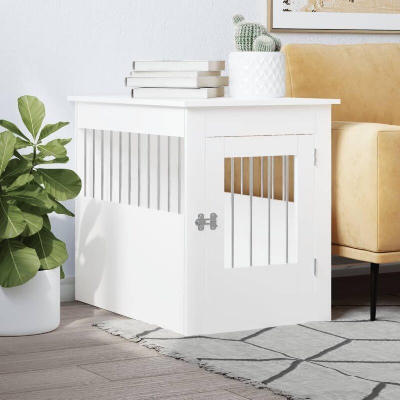 Stylish Dog Crate Furniture with Lockable Door, Engineered Wood and Steel, 21.7"x31.5"x26.8", White