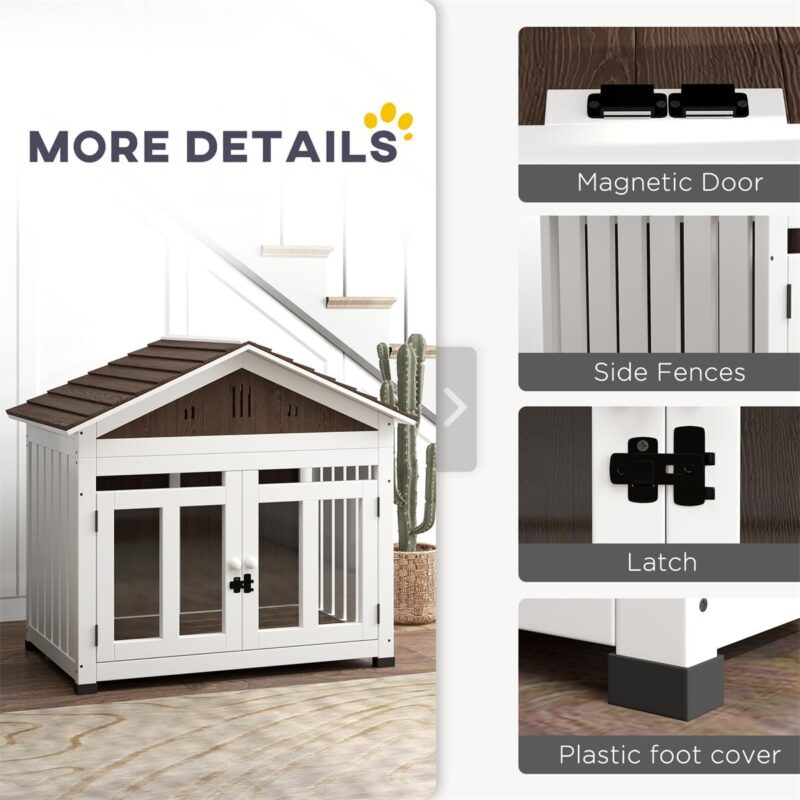 Wooden Dog Crate with Acrylic Door and Magnetic Lock, Ventilated Design for Pets Up to 66 lbs, Dark Brown - Image 7