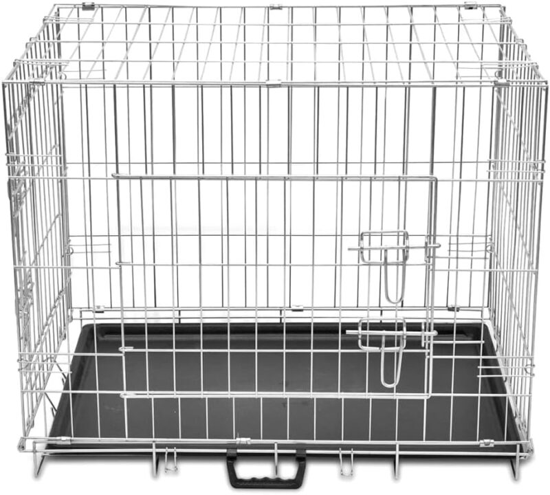 Foldable Metal Dog Bench, Durable Galvanized Steel Construction with 2 Doors, Lightweight and Portable Design, Large Size for Dogs - Image 2