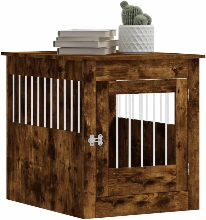 SVRCK Stylish Dog Crate Furniture with 2-in-1 Function, Smoked Oak Finish, Sturdy Engineered Wood and Steel, 25.4" x 31.5" x 28" - Image 6