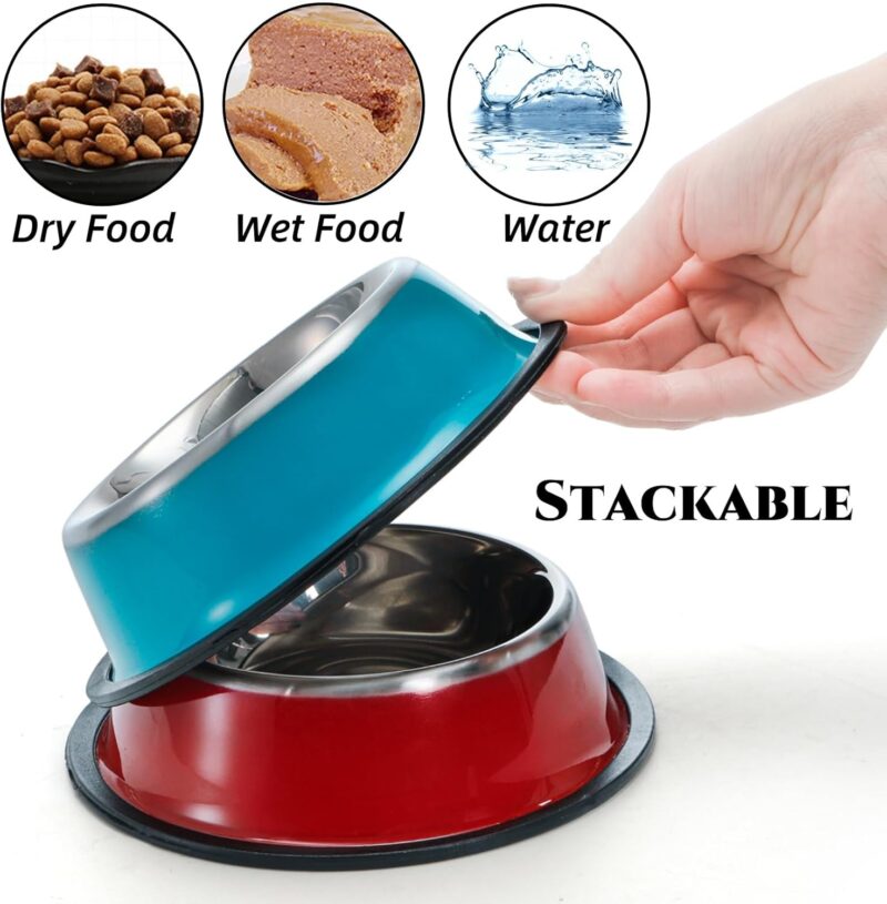 6 Pack Stainless Steel Dog Bowl, 6 Oz Reusable Pet Food and Water Bowls with Rubber Base, Stackable Puppy Cat Feeding Bowls Dog Dishes for Dry Food, Wet Foods, 6 Color - Image 4
