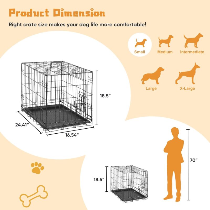 Dog Crate with Divider Panel, 24 Inch Double Door Folding Metal Wire Pet Kennel for Indoor Use, Black - Image 3