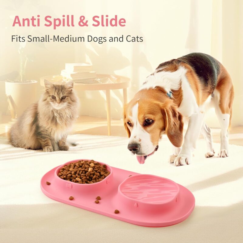 Dog Food Water Bowls for Puppy - Small Medium Dogs Feeder Bowl Mat No-Spill and Non-Skid Dog Dish Pet Feeding Station,Pink - Image 5