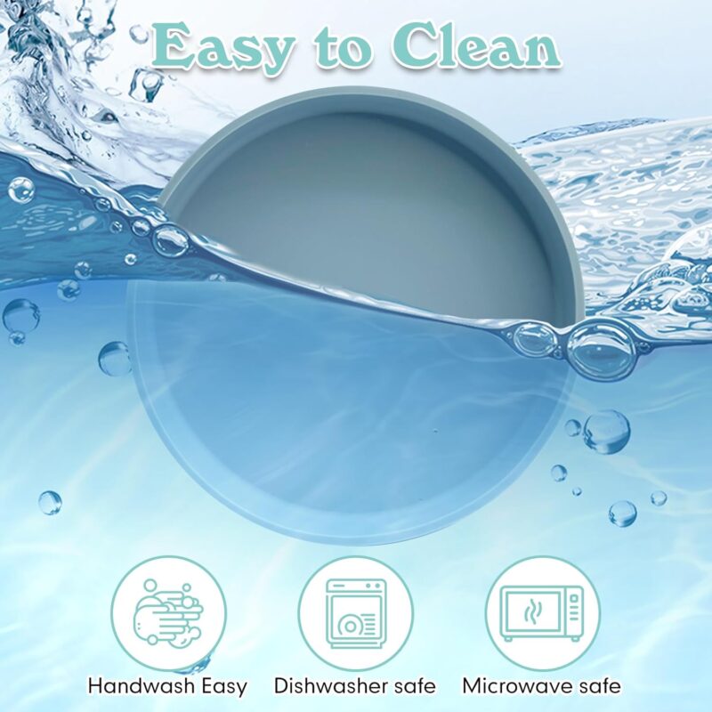 Silicone Cat Bowl Set of 2 Shallow Cat Food Dish 7in Wide Cat Plates Relief Whisker Fatigue Pet Feeding Bowls for Kittens Puppy Dog (Round Blue) - Image 6