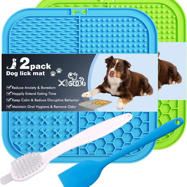 Dog Lick Pad, 2-Pack Large Licking Mat for Dogs, Dog Slow Feeder Dog Licking Mat with Suction Cups. Boredom & Anxiety Reducer, Perfect for Food, Treats, Yogurt, or Peanut Butter.