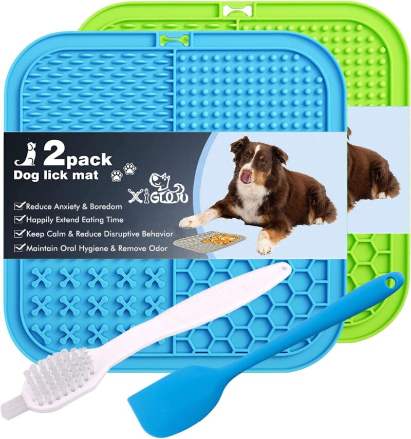 Dog Lick Pad, 2-Pack Large Licking Mat for Dogs, Dog Slow Feeder Dog Licking Mat with Suction Cups. Boredom & Anxiety Reducer, Perfect for Food, Treats, Yogurt, or Peanut Butter.
