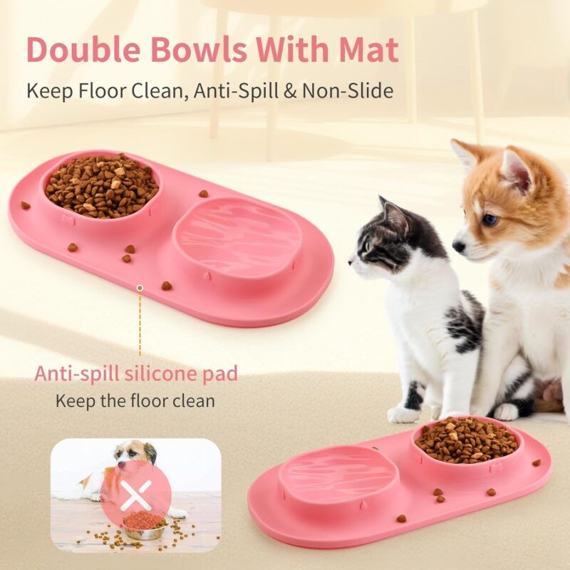 Dog Food Water Bowls for Puppy - Small Medium Dogs Feeder Bowl Mat No-Spill and Non-Skid Dog Dish Pet Feeding Station,Pink - Image 6