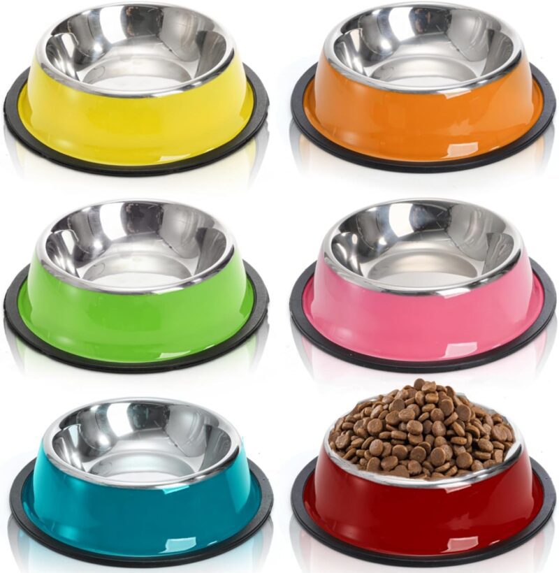 6 Pack Stainless Steel Dog Bowl, 6 Oz Reusable Pet Food and Water Bowls with Rubber Base, Stackable Puppy Cat Feeding Bowls Dog Dishes for Dry Food, Wet Foods, 6 Color