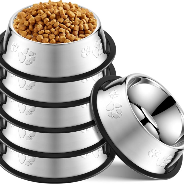 Tanlade 8 Pack Stainless Steel Dog Bowls Metal with Rubber Base Non-Slip Pets Cats Feeding Food and Water Bowls for Indoor Small Medium Large Cats Pets(7 oz)
