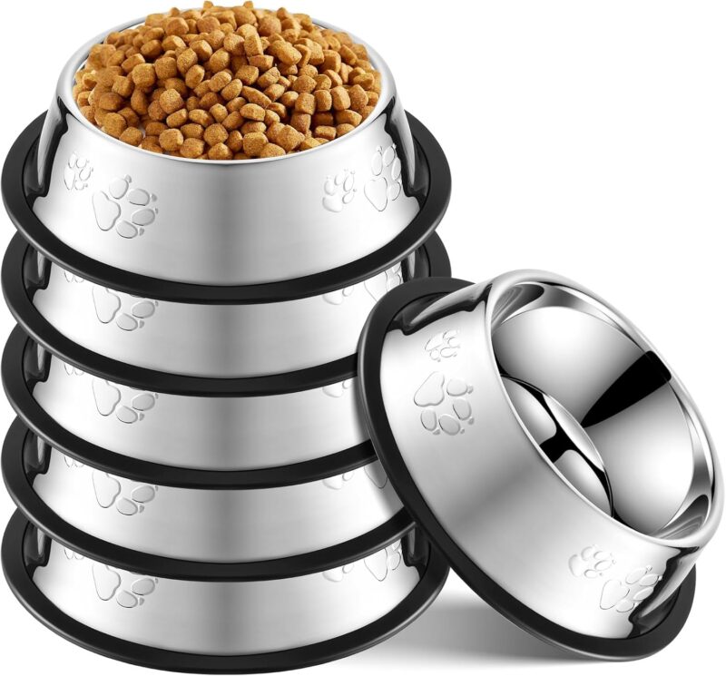 Tanlade 8 Pack Stainless Steel Dog Bowls Metal with Rubber Base Non-Slip Pets Cats Feeding Food and Water Bowls for Indoor Small Medium Large Cats Pets(7 oz)