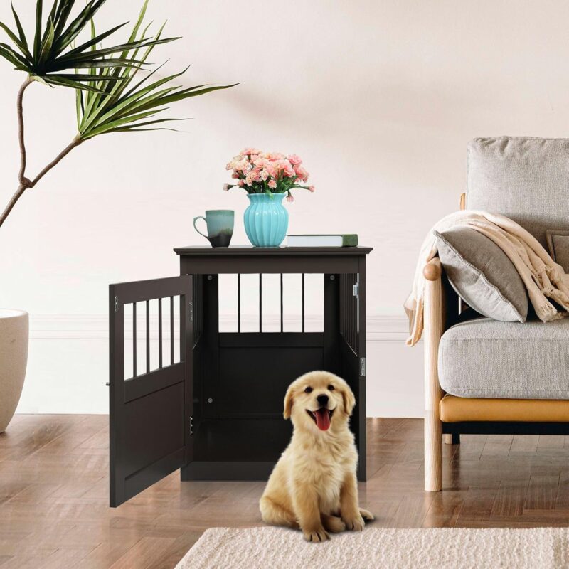 Stylish Dog Crate Furniture, End Table with Side Slats, Sturdy and Spacious Design for Small Pets, Brown