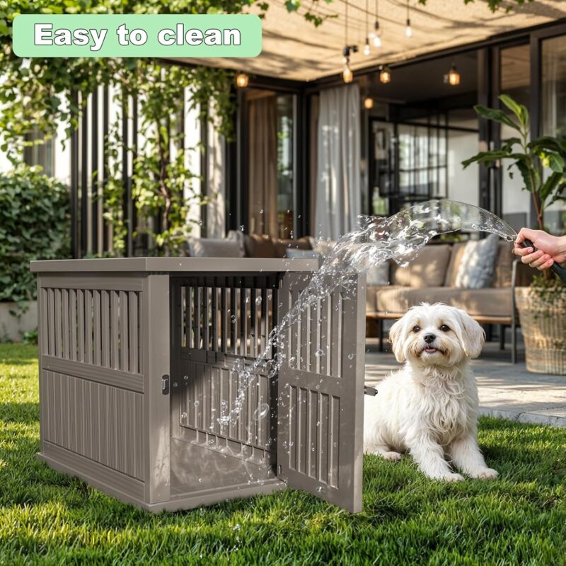 Heavy-Duty Resin Dog Crate for Large Dogs – Weatherproof, Ventilated Design, Easy-Clean Plastic Dog House with Lockable Door, Portable Kennel for Indoor/Outdoor Use (Brown, Small) - Image 5