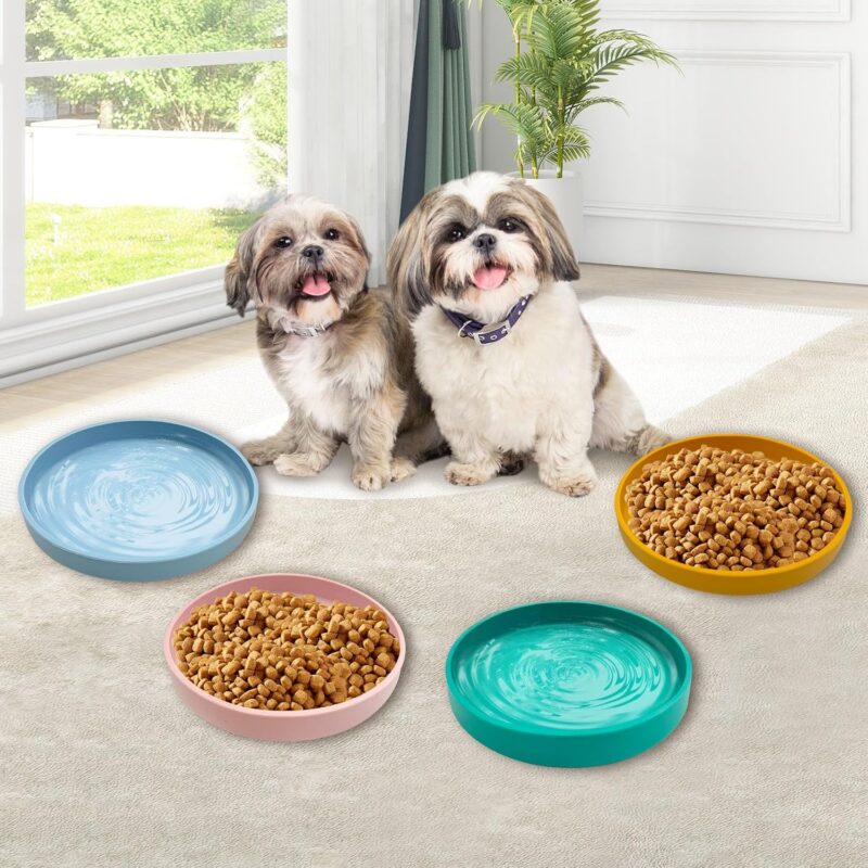 Silicone Cat Bowl Set of 2 Shallow Cat Food Dish 7in Wide Cat Plates Relief Whisker Fatigue Pet Feeding Bowls for Kittens Puppy Dog (Round Blue) - Image 7