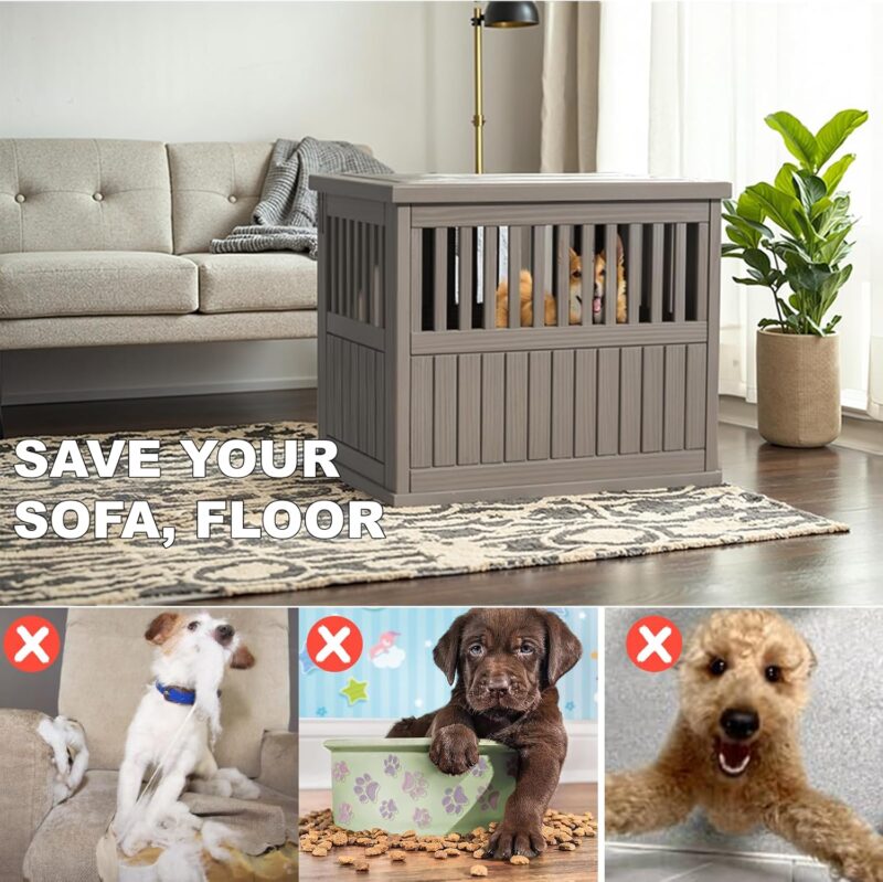 Heavy-Duty Resin Dog Crate for Large Dogs – Weatherproof, Ventilated Design, Easy-Clean Plastic Dog House with Lockable Door, Portable Kennel for Indoor/Outdoor Use (Brown, Small) - Image 3