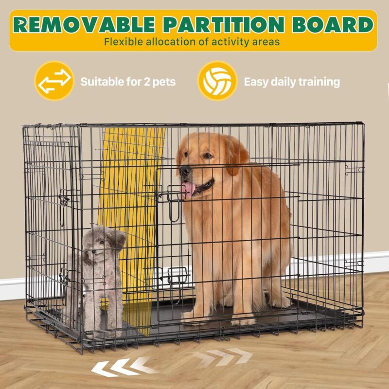 Dog Crate with Divider Panel, 24 Inch Double Door Folding Metal Wire Pet Kennel for Indoor Use, Black - Image 8