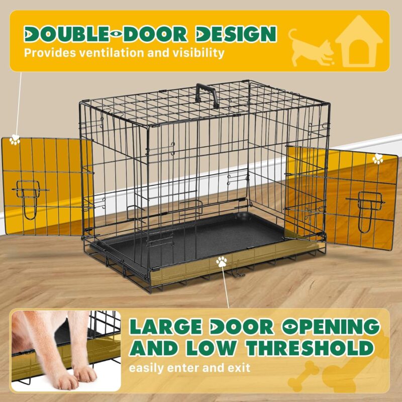 Dog Crate with Divider Panel, 24 Inch Double Door Folding Metal Wire Pet Kennel for Indoor Use, Black - Image 7