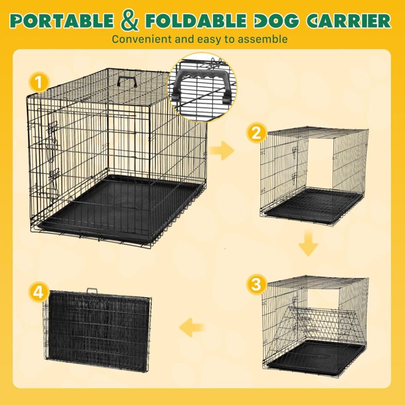 Dog Crate with Divider Panel, 24 Inch Double Door Folding Metal Wire Pet Kennel for Indoor Use, Black - Image 6