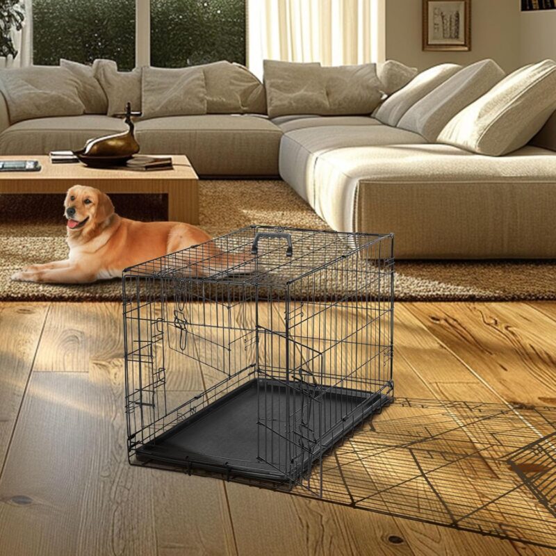 Dog Crate with Divider Panel, 24 Inch Double Door Folding Metal Wire Pet Kennel for Indoor Use, Black - Image 5