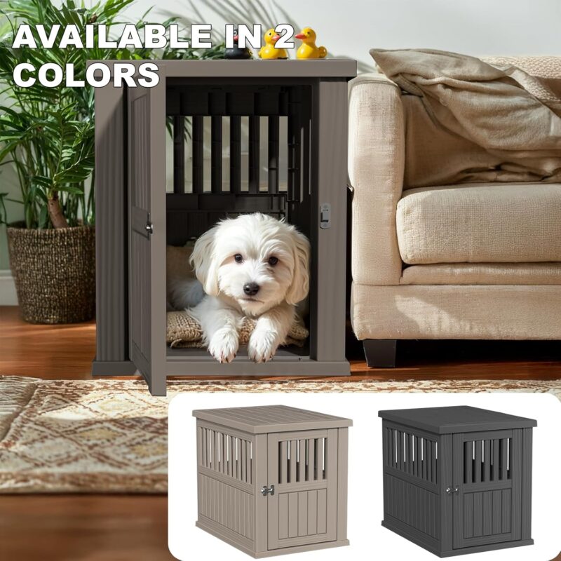 Heavy-Duty Resin Dog Crate for Large Dogs – Weatherproof, Ventilated Design, Easy-Clean Plastic Dog House with Lockable Door, Portable Kennel for Indoor/Outdoor Use (Brown, Small) - Image 4