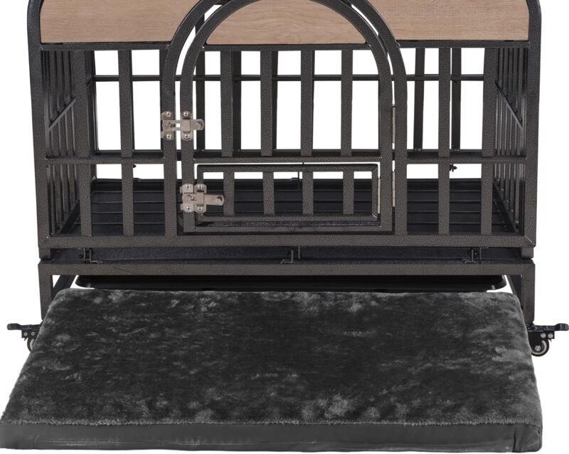 46in Heavy Duty Dog Crate, Furniture Style Dog Crate with Removable Trays and Wheels for High Anxiety Dogs PC736 - Image 5