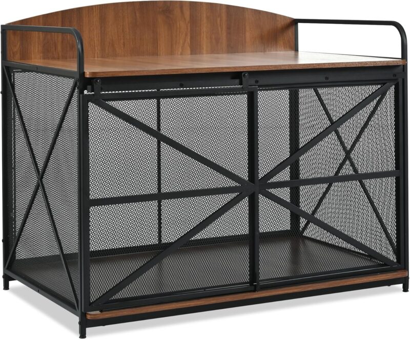 Dog Crate Furniture, 42.8" Inch Heavy Duty Dog Kennel for Medium Large Dogs, Farmhouse Wooden Dog Cage, Modern Indoor Pet House End Table (Brown) - Image 6