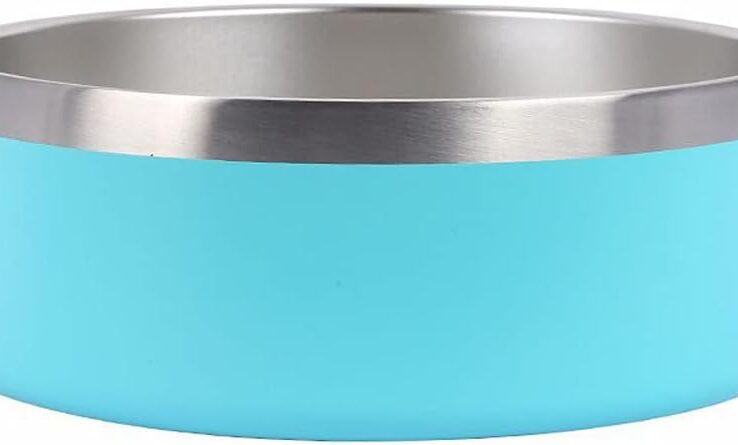 32oz 64oz Stainless Steel Double Wall Dog Bowls,BPA Free Non-Slip Pet Dishes,Cat Food&Water Bowl with Rubber Base(32oz, Light Blue)