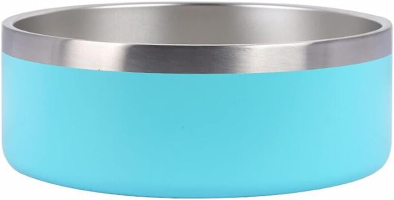 32oz 64oz Stainless Steel Double Wall Dog Bowls,BPA Free Non-Slip Pet Dishes,Cat Food&Water Bowl with Rubber Base(32oz, Light Blue)