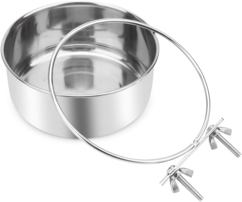 Wontee Pet Food Water Bowl with Clamp Holder Stainless Steel Feeding Cups Feeder for Dog Bird Parrot Cat Rabbit, 2 Packs (L) - Image 4