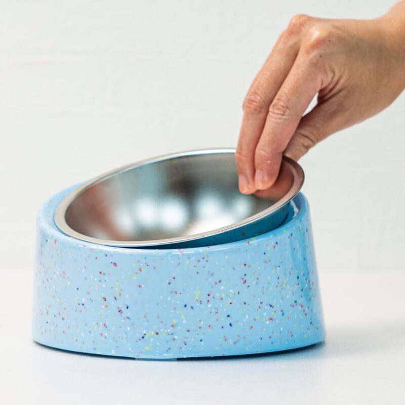 Bzyoo 2 Cup Tilted Dog Bowl for Small Dogs & Cats, Stylish Sprinkle Design, Elevated, Stainless Steel 16oz Inner Bowl, Non-Skid, Reduce Spillage, BPA-Free, Dishwasher Safe Color:Blue - Image 7