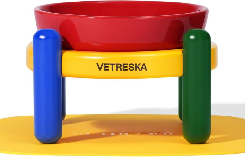 VETRESKA Elevated Dog Bowl with Stand, Raised Ceramic Cat Dog Bowls Large Breed, No Slip Cat Bowl, Food/Water Bowl Dog Feeding Station Dishes for Medium Small Pet (15.2OZ)