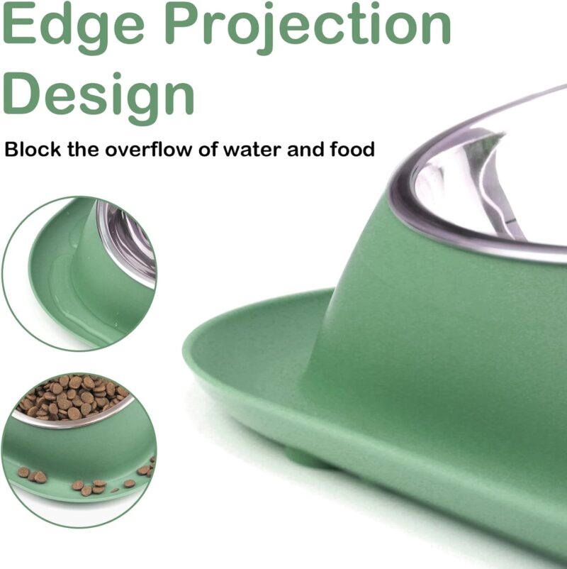 Dog Cat Basic Food and Water Bowl Set, 2 Removable Stainless Steel Feeding Bowls with Non-Slip Leak-Proof Plastic Stand Suitable for Small and Medium Pet Puppy Feeder Tableware Supplies, Green - Image 3