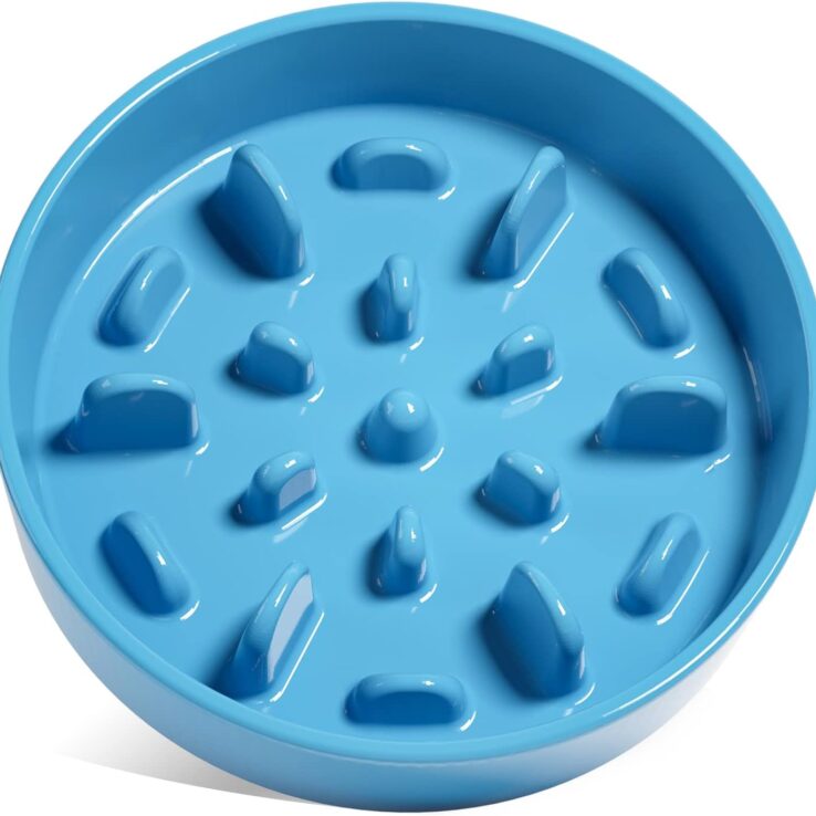 LE TAUCI PET Slow Feeder Dog Bowl Ceramic, 1.5 Cups, Blue, Non-slip Base