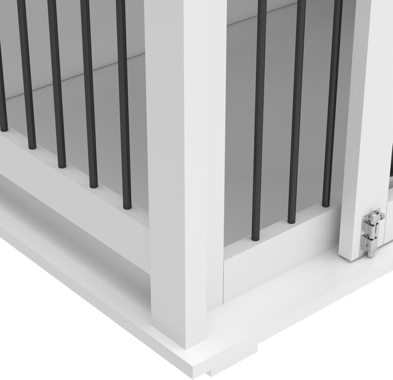 Pet Comfort and Style with 63'' Large Dog Crate Furniture, Wooden Design with 2 Drawers and Sliding Door, White and Brown - Image 9