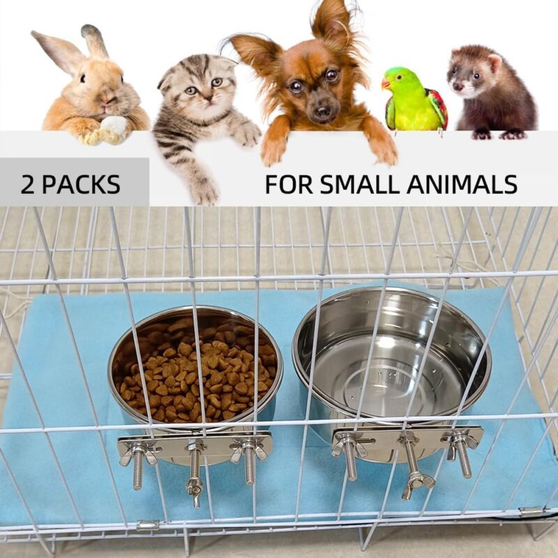 Dog Crate Water Bowl No Spill, Crate Bowls for Small Size Dog, 2 Pack Kennel Water Food Bowls Hanging, Stainless Steel Crate Cage Feeder Dish Bowl for Dogs Small Animals - Image 4