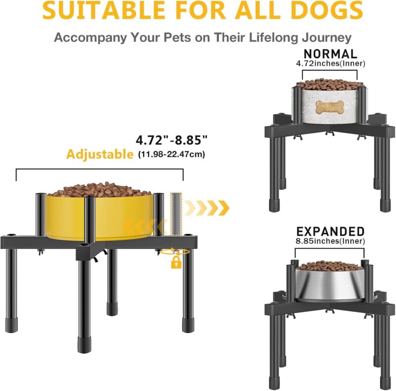 Elevated Single Dog Bowl Stand: Single Raised Dog Bowl Holder - Adjustable Width Tall Elevated Dog Bowls for Large, Medium and Small Dogs (Bowl not Included) - Image 3