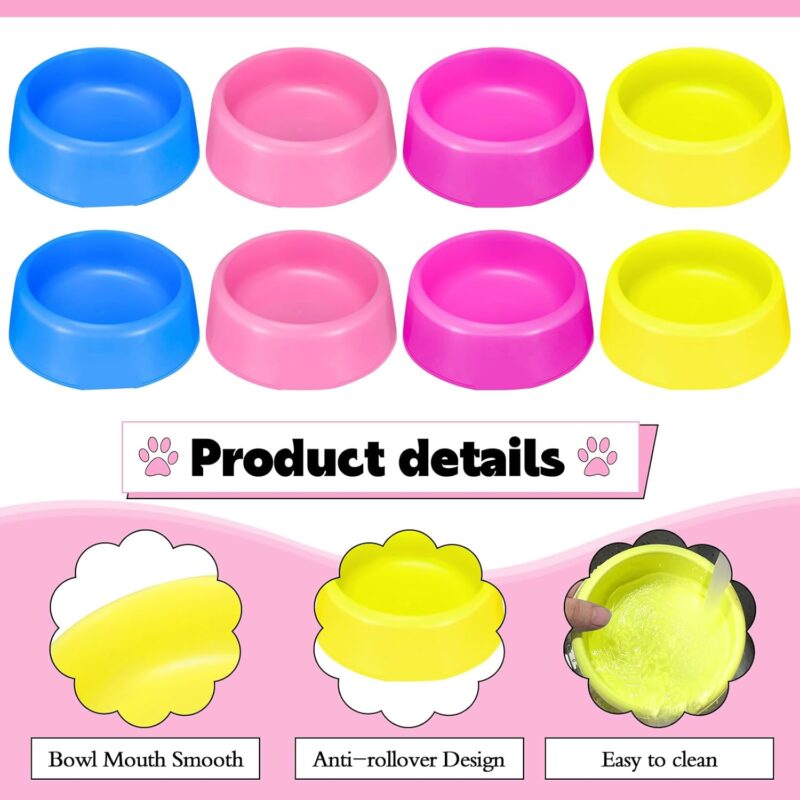 24 Pcs Pet Plastic Bowls Dogs Puppy Birthday Party Supplies Reusable Cat Food Feeding Water Dish Candy Colour Pet Bowls for Dog Birthday Party Favors, Blue Rose Red Yellow and Pink - Image 3