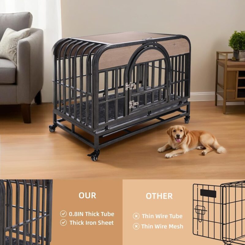 37in Heavy Duty Dog Crate, Furniture Style Dog Crate with Removable Trays and Wheels for High Anxiety Dogs QN588 - Image 3