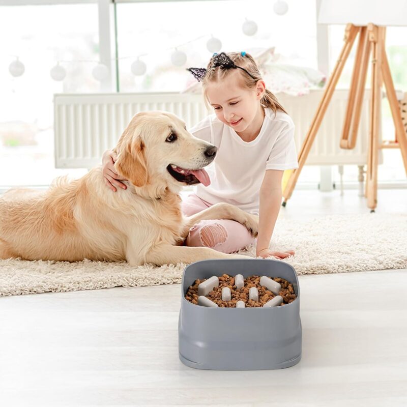 Sunhoo Slow Feeder Dog Bowls Large Breed Puppy Puzzle Feeding Dish Maze Feed Bowl Small Medium Dogs Plate Adjustable Ridges to Slower Down Eating Anti-slip Easy to Clean Indoor Use 7.5*7.5*4 in(Grey) - Image 7