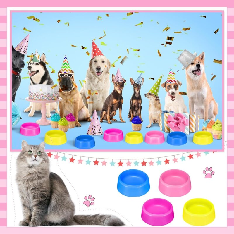 24 Pcs Pet Plastic Bowls Dogs Puppy Birthday Party Supplies Reusable Cat Food Feeding Water Dish Candy Colour Pet Bowls for Dog Birthday Party Favors, Blue Rose Red Yellow and Pink - Image 5
