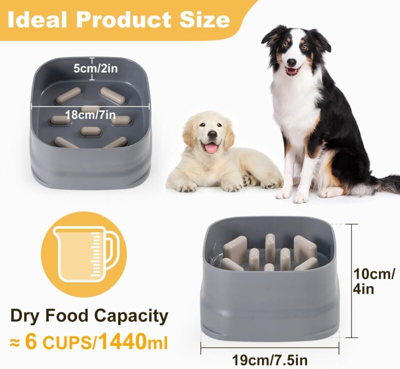 Sunhoo Slow Feeder Dog Bowls Large Breed Puppy Puzzle Feeding Dish Maze Feed Bowl Small Medium Dogs Plate Adjustable Ridges to Slower Down Eating Anti-slip Easy to Clean Indoor Use 7.5*7.5*4 in(Grey) - Image 4