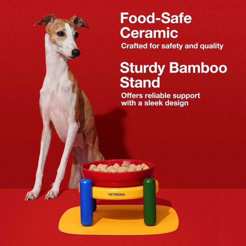 VETRESKA Elevated Dog Bowl with Stand, Raised Ceramic Cat Dog Bowls Large Breed, No Slip Cat Bowl, Food/Water Bowl Dog Feeding Station Dishes for Medium Small Pet (15.2OZ) - Image 3