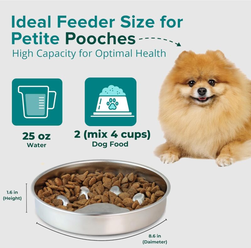 BarkNGo Slow Feeder Dog Bowl, Stainless Steel Slow Feeding Dog Bowl, 2 Cup Non-Slip Metal Slow Feeder Dog Bowl Suitable for Dry, Wet & Raw Food, Dog Water Bowl for Small & Medium Sized Fast Eater Dogs - Image 3