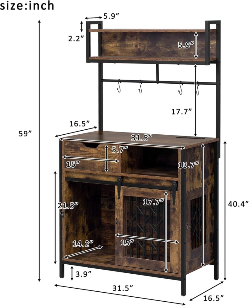 Furniture Style Dog Crate,Composite Desk, Hutch Pet Friendly Furniture with Sliding Barn Doors, Storage Shelves,Hanging Space and Charging Station,Durable Construction (Rustic Brown) - Image 2