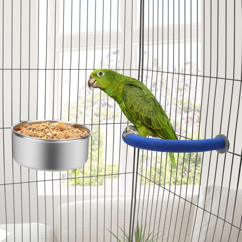 Wontee Pet Food Water Bowl with Clamp Holder Stainless Steel Feeding Cups Feeder for Dog Bird Parrot Cat Rabbit, 2 Packs (L) - Image 3